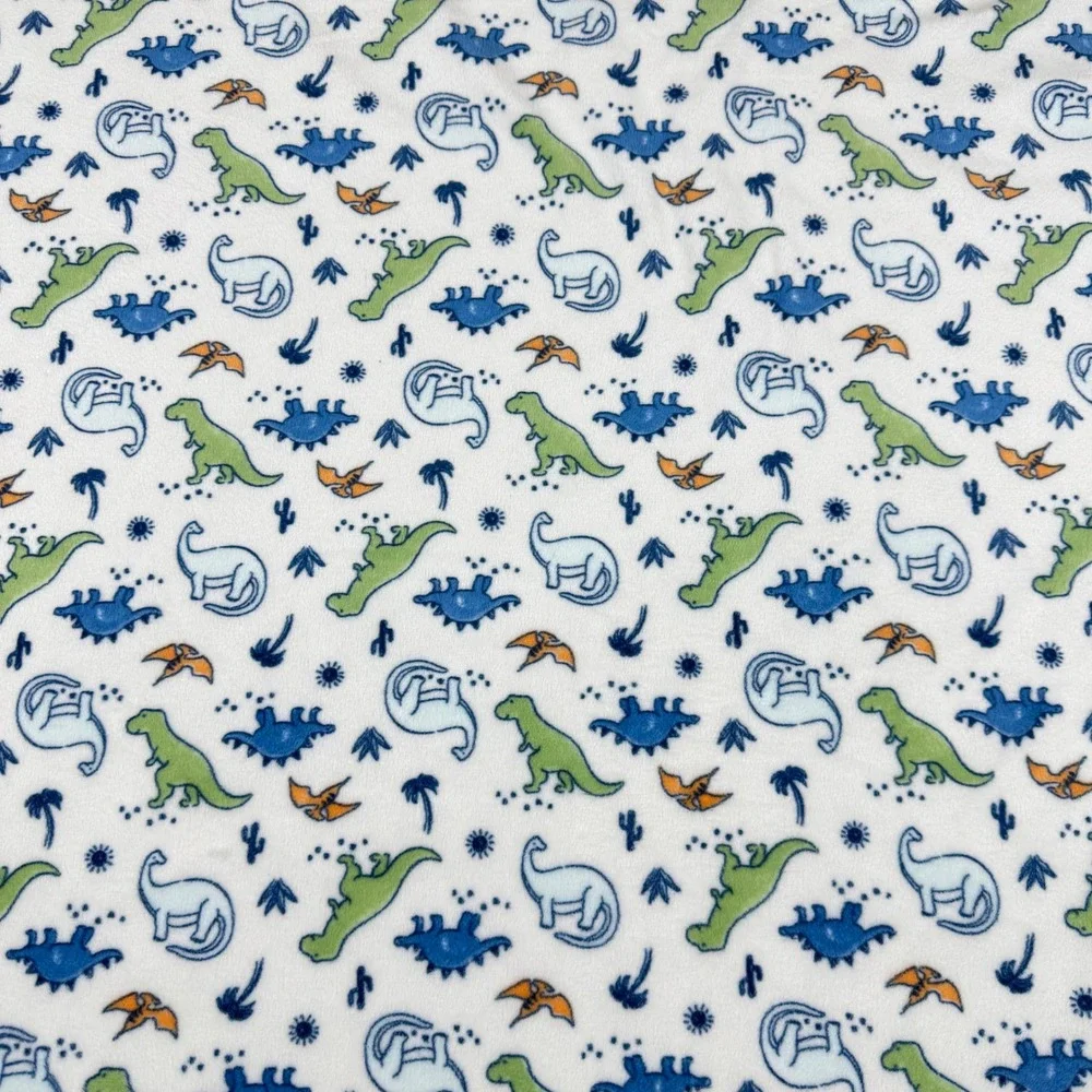 Dinosaur Print Reversible Sherpa Fleece Baby Blanket Blue Green White